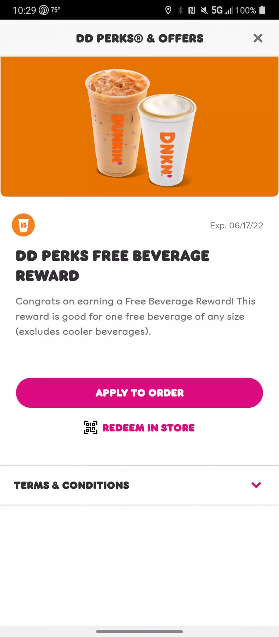 DD Perks Free Beverage Reward