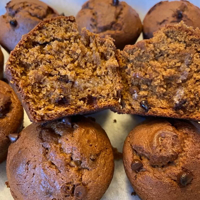 Trader Joe's Gluten Free Pumpkin Bread and Muffin Mix - Cooked Muffins Close Up Open