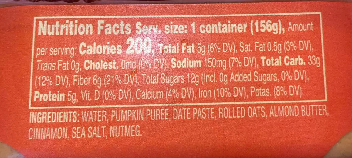 Trader Joe's Pumpkin Overnight Oats Nutritional Facts