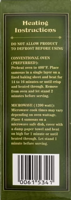 Trader Joe's Mini Vegetable Samosas Heating Instructions