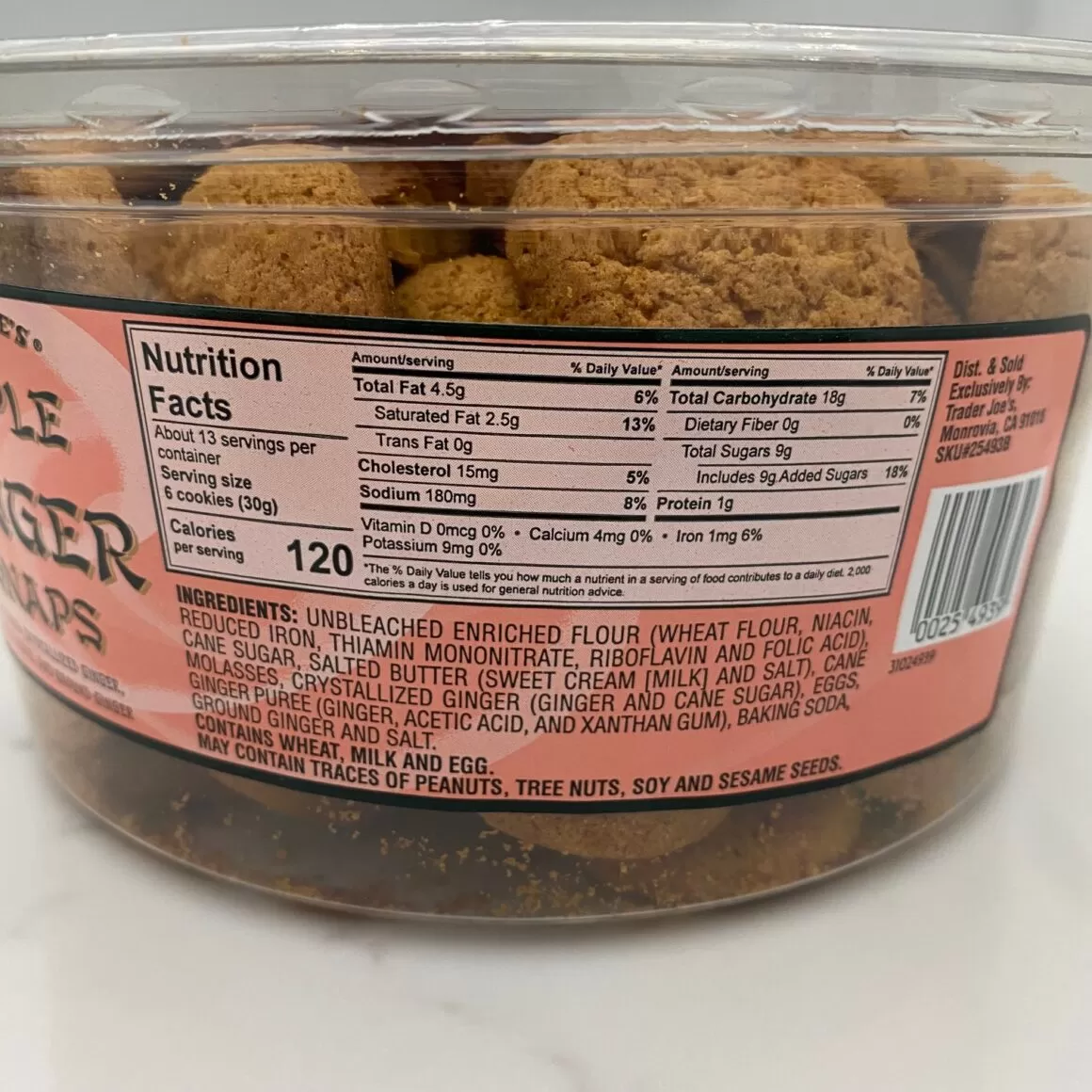 Trader Joe's Triple Ginger Snaps Nutrition Facts and Ingredients