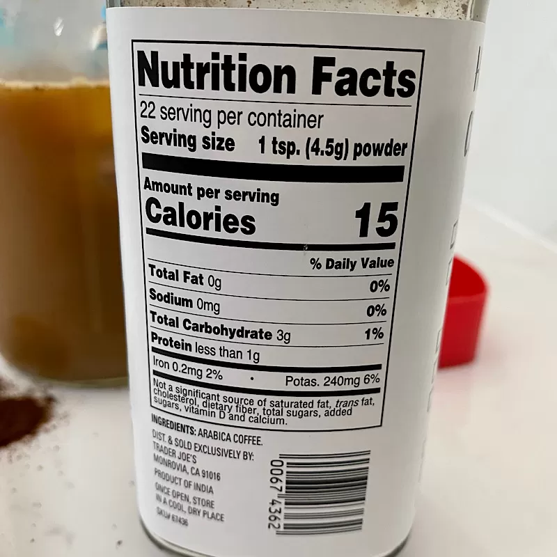 Trader Joe's Instant Cold Brew Coffee Nutrition Facts