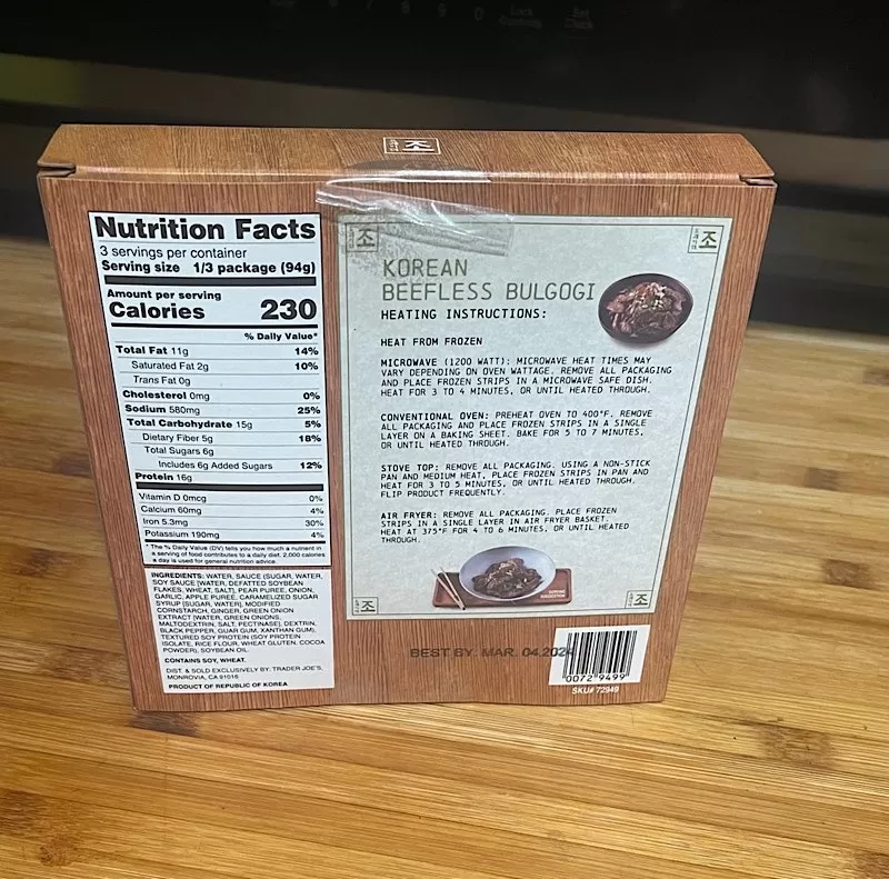 Trader Joes Beefless Bulgogi Nutrition Facts