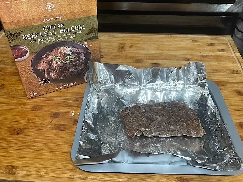 Trader Joes Beefless Bulgogi Package with contents