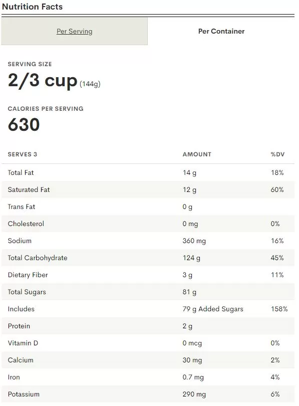 Black Tea with Boba Ice Cream Nutrition Facts Per Container
