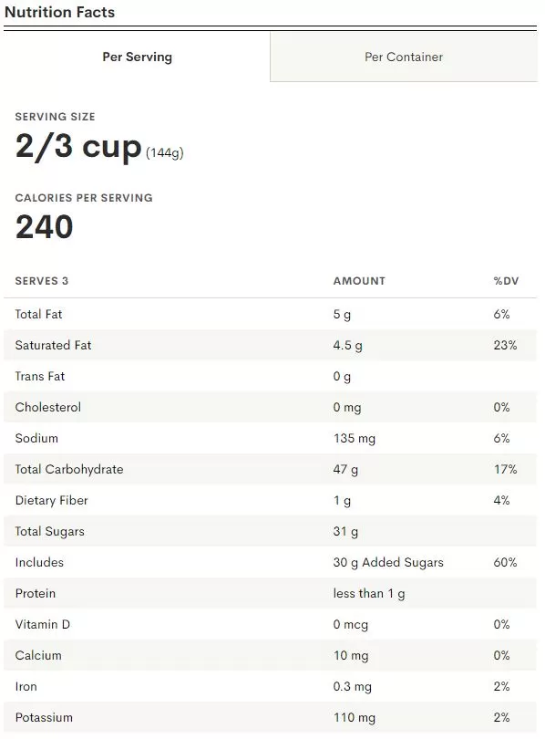 Black Tea with Boba Ice Cream Nutrition Facts Per Serving