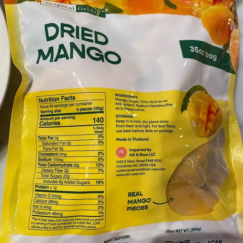 Tropical Fields Dried Mango Costco Nutrition Facts