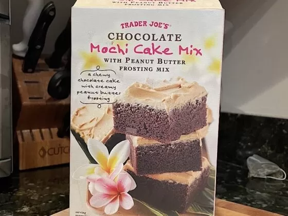 Trader Joe's Chocolate Mochi Cake Mix Box Close Up