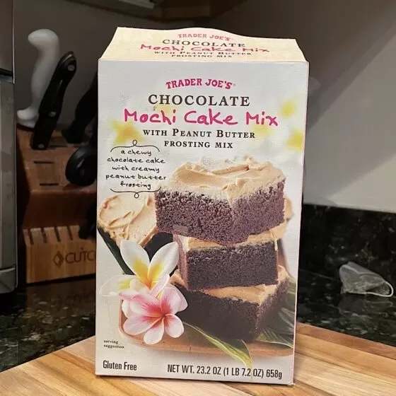Trader Joe's Chocolate Mochi Cake Mix Box Close Up