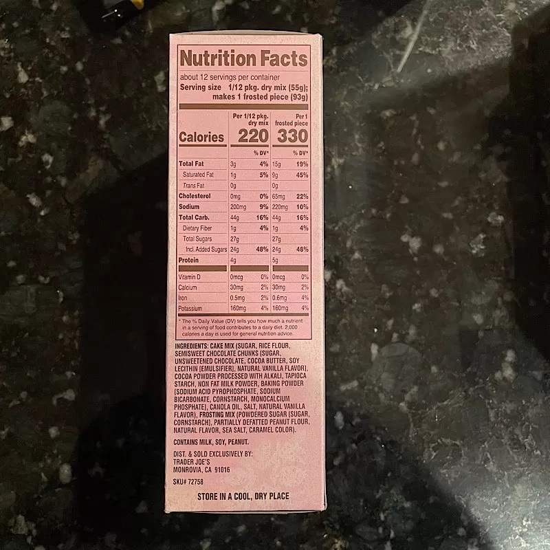 Trader Joe's Chocolate Mochi Cake Mix Nutrition Facts