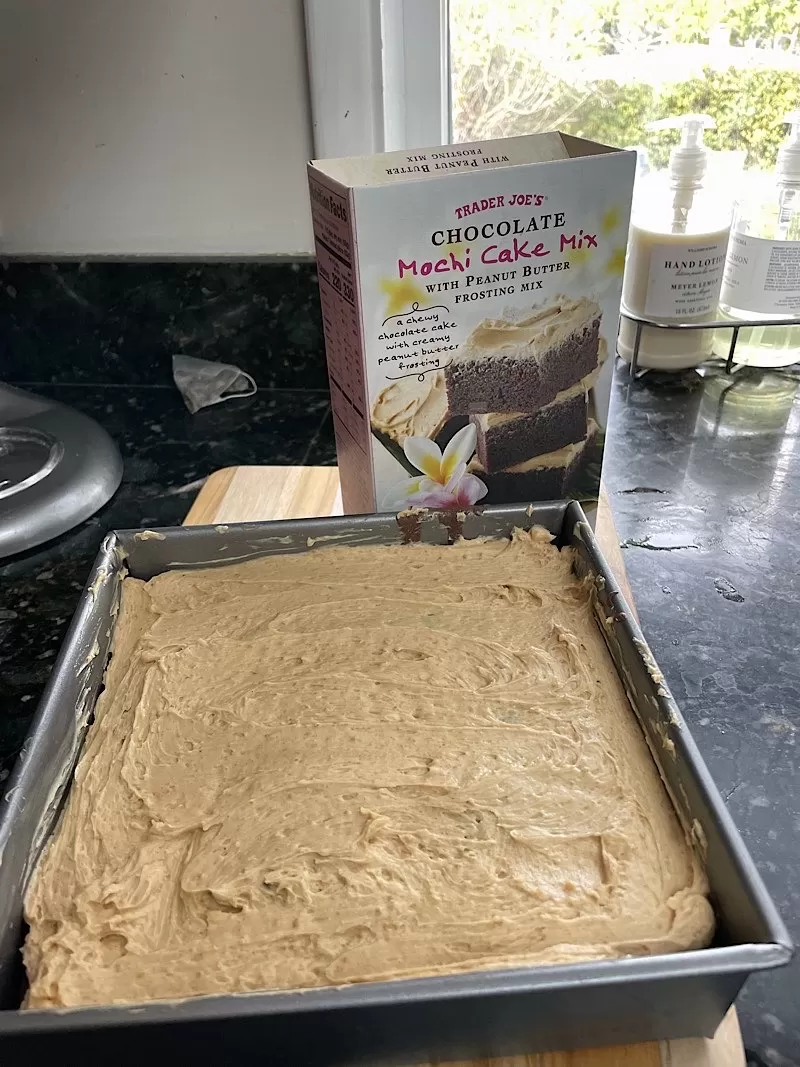 Trader Joe's Chocolate Mochi Cake Mix with Peanut Butter Frosting