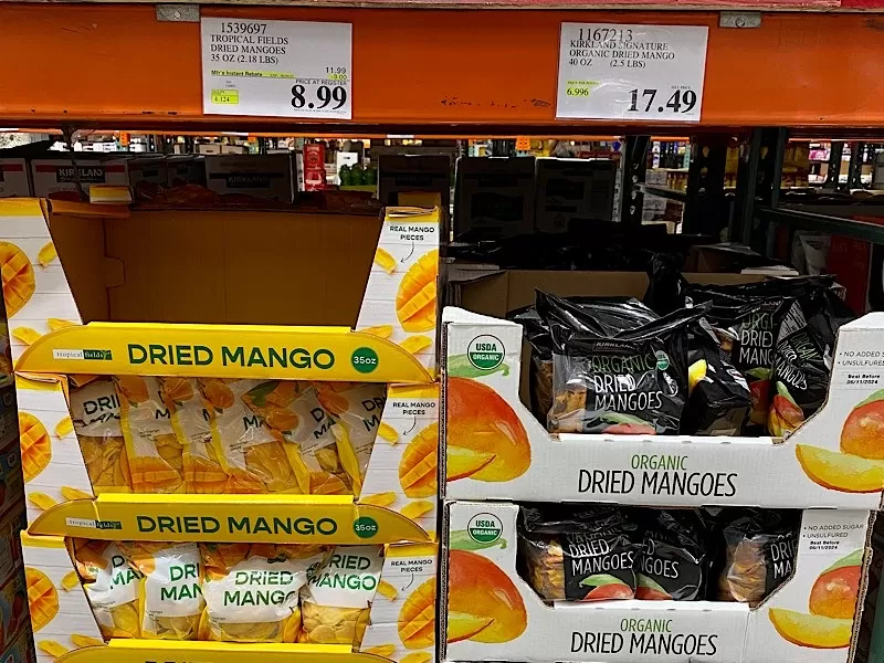 Tropical Fields Dried Mangoes Vs Kirkland Brand